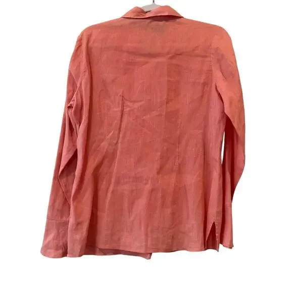 St. Tropez West Medium 100% Linen Button Top Blouse Women Shirt Orange Peach - Picture 2 of 4